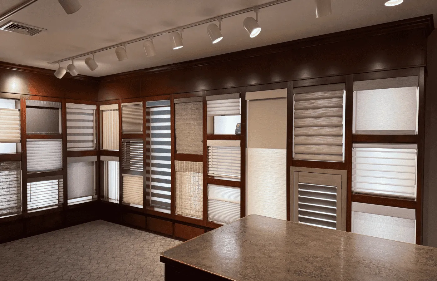 Shades and blinds on display at Flooring America 